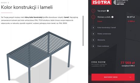 Aplikacja mobilna ISOTRA pergola