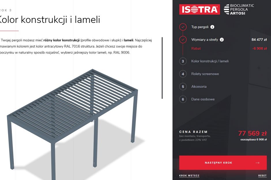 Aplikacja mobilna ISOTRA pergola